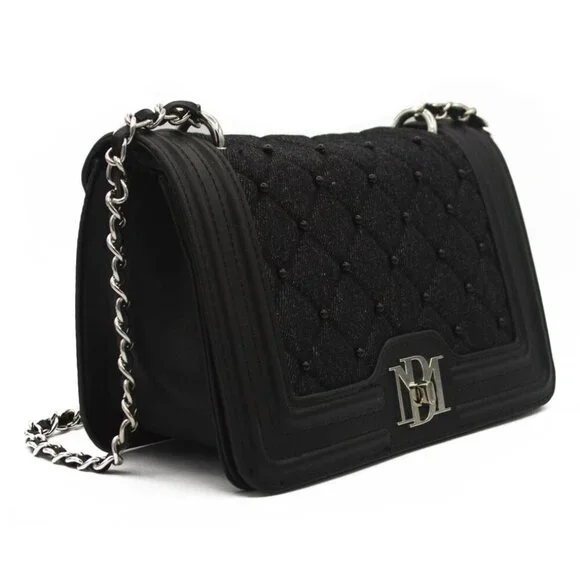 SOLD OUT 🥳Badgley Mischka Quilted Black Denim Crossbody Bag with Chain Strap - Picture 2 of 3